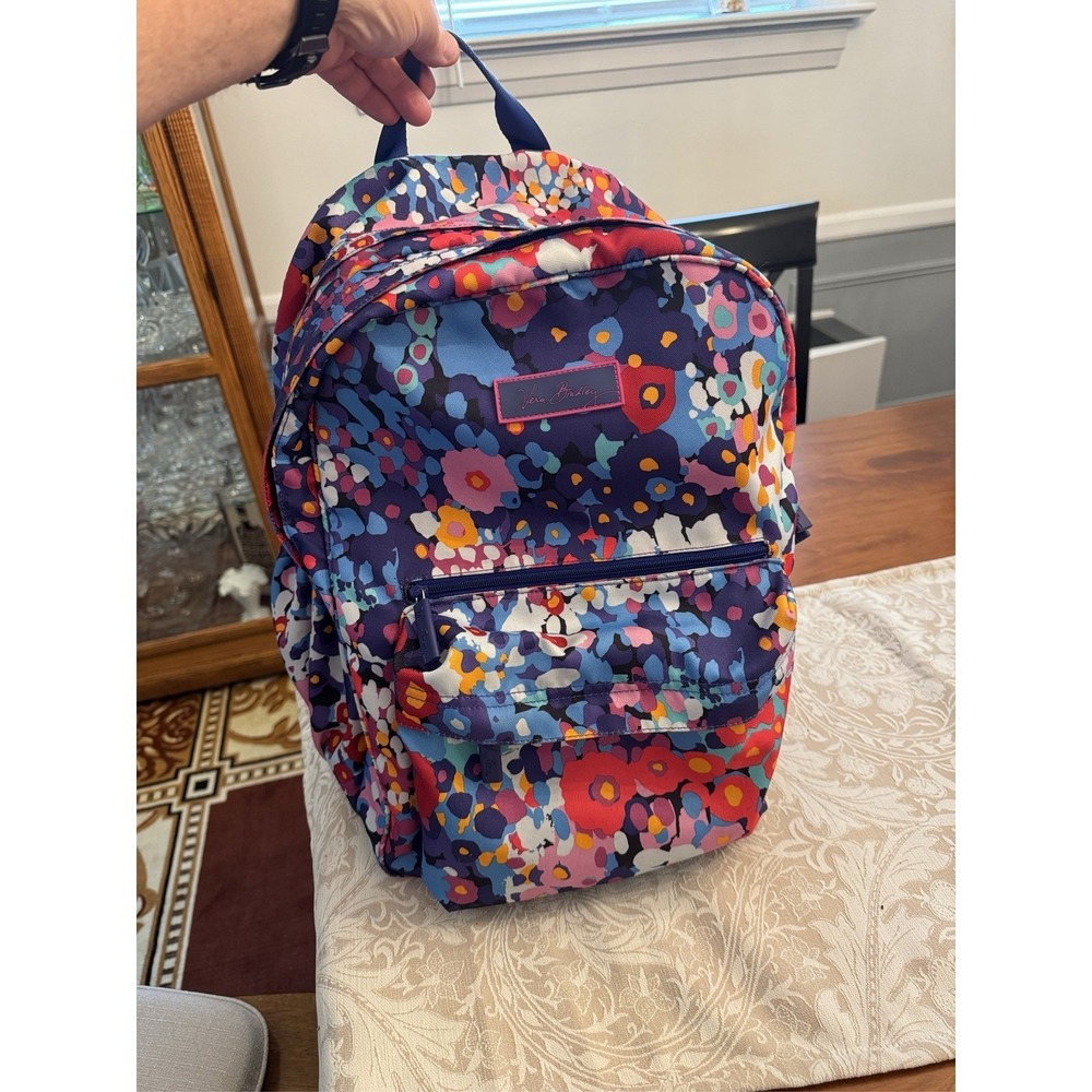 Vera Bradley Quilted Backpack Blue Multicolor Floral Print Travel Bag